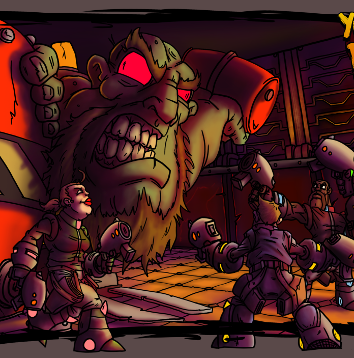Animated shot showing large character with red eyes from Black Dragon Studios game.