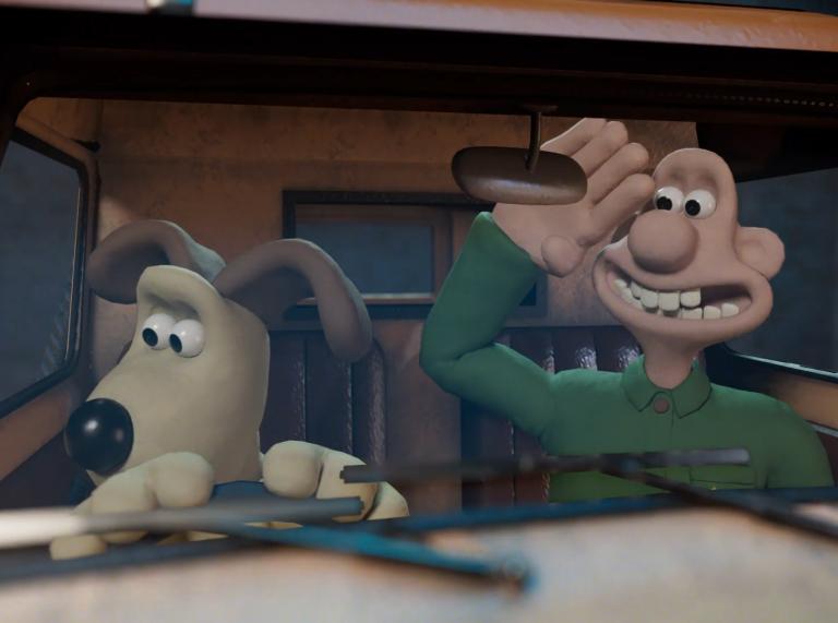 Close up shot of Wallace and Gromit in a van