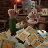 Wallace from Wallace & Gromit covered with urgent letters up to his neck with one finger in the air