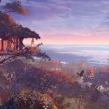 Michael and Kensuke look out from Kensuke's treehouse